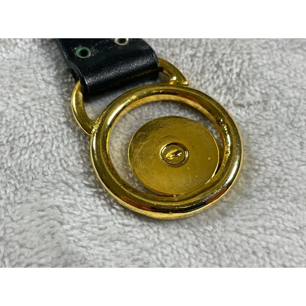 Vintage Gianni Versace Medusa Keychain Black Gold Leather Studded With Box Tag